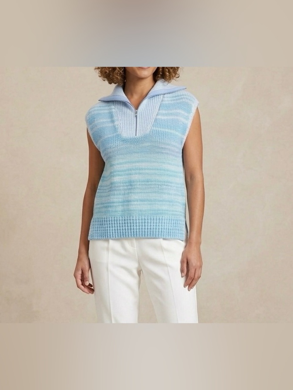 Anthropologie 525 NWT America Half Zip Sweater Vest Space Dye Blue Size S